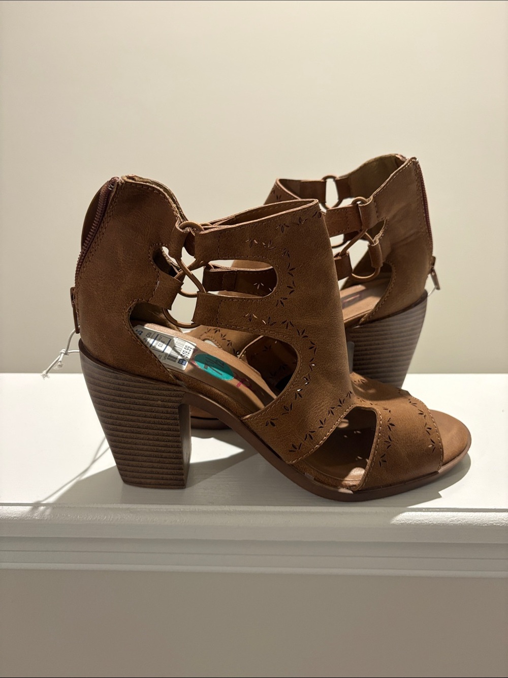 Brown Cutout Block Heel Sandals